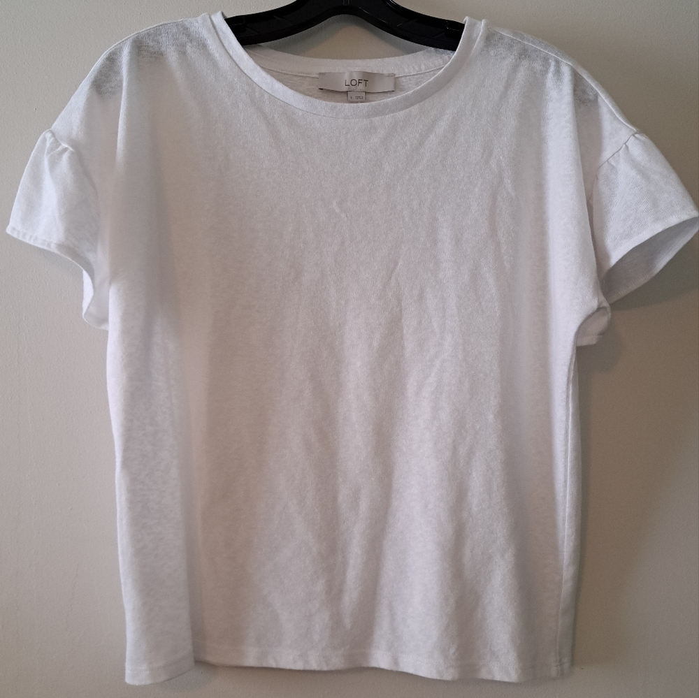 LOFT White Top with Ruffele Sleeves